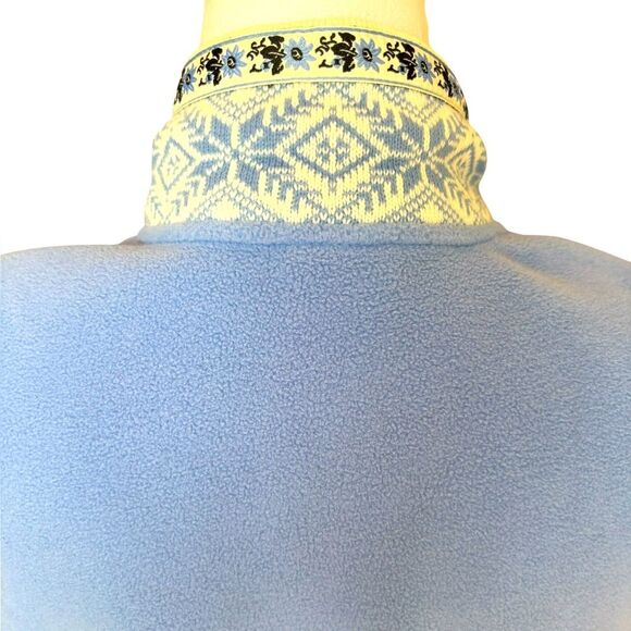 LL Bean Vest Jacket Blue Nordic Snowflake Fleece Mock Neck Full Zip Womens Med - Picture 6 of 12